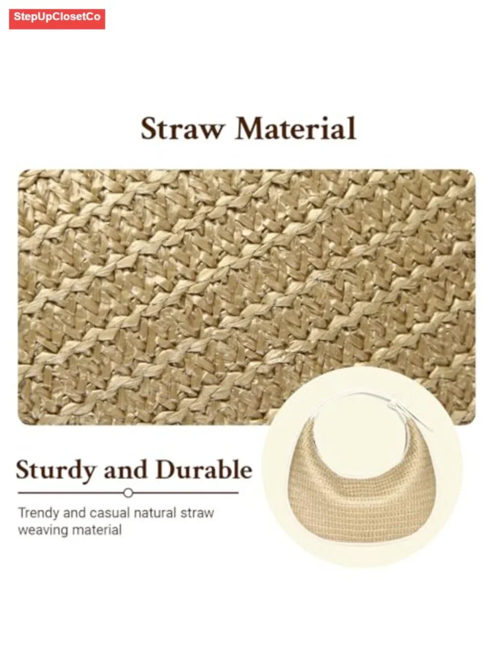 Straw Crescent Hobo Shoulder Bag Women Crossbody Purse Handwoven Summer